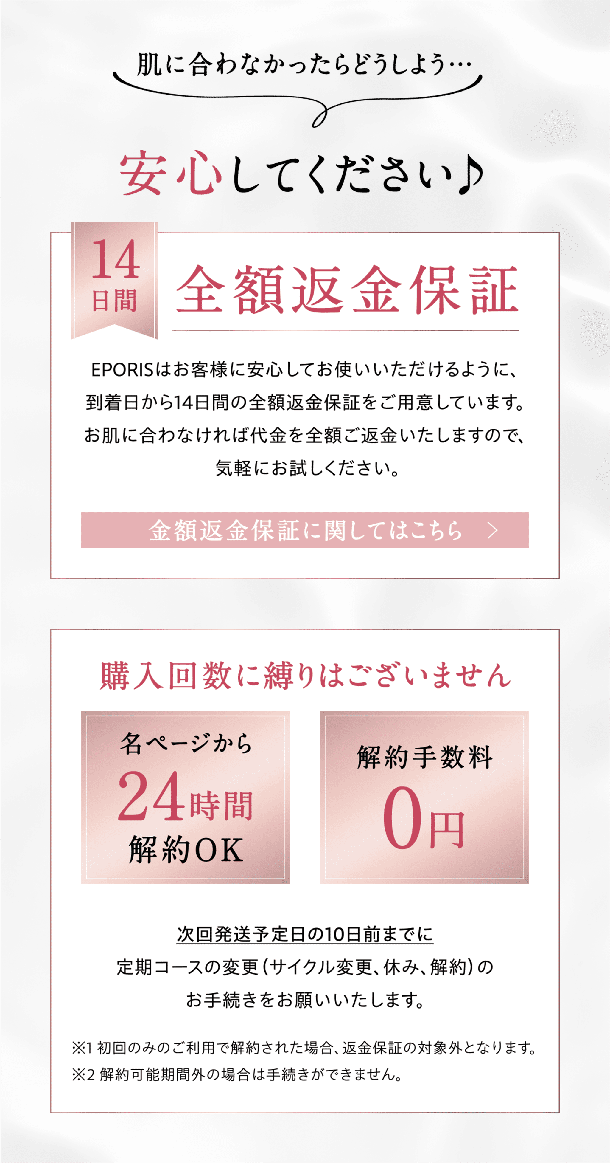 14日間全額返金保証 購入回数に縛りはございません